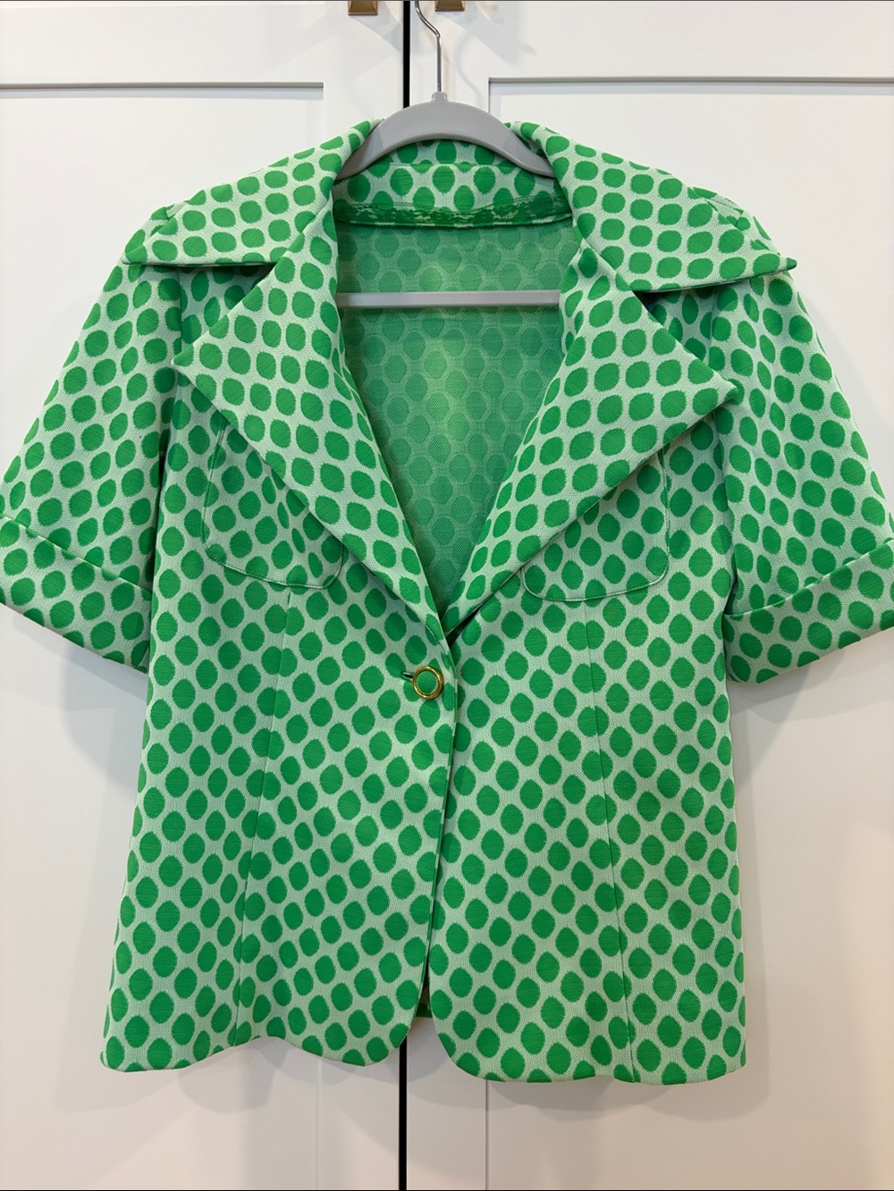 70s Green Short Sleeve Jacket Top